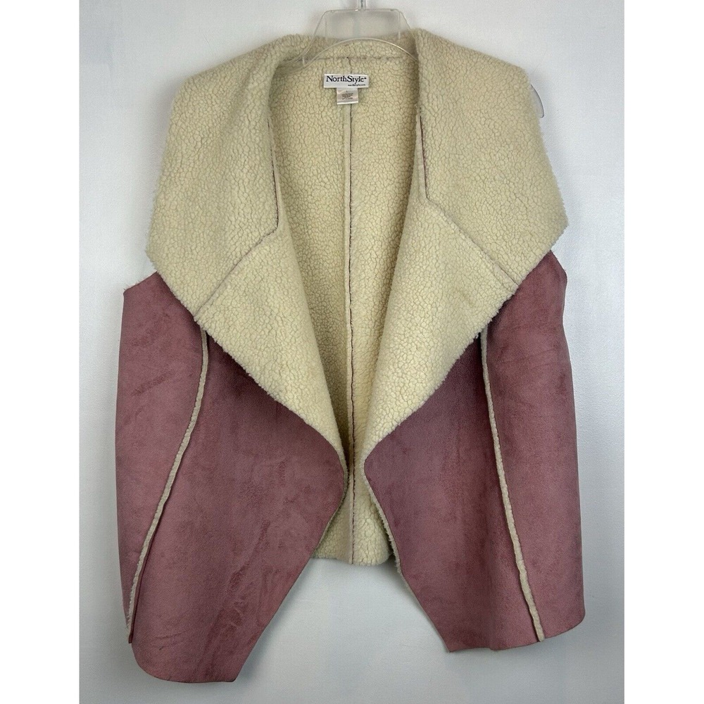 Sherpa Vest Jacket Womens L Pink Faux Suede Horses Western Barn Yellowstone